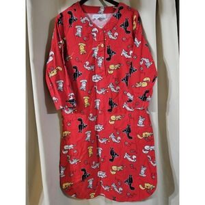 The‎ Paragon Cat Flannel Nightgown 100% Cotton Womens Medium Red All Over Print